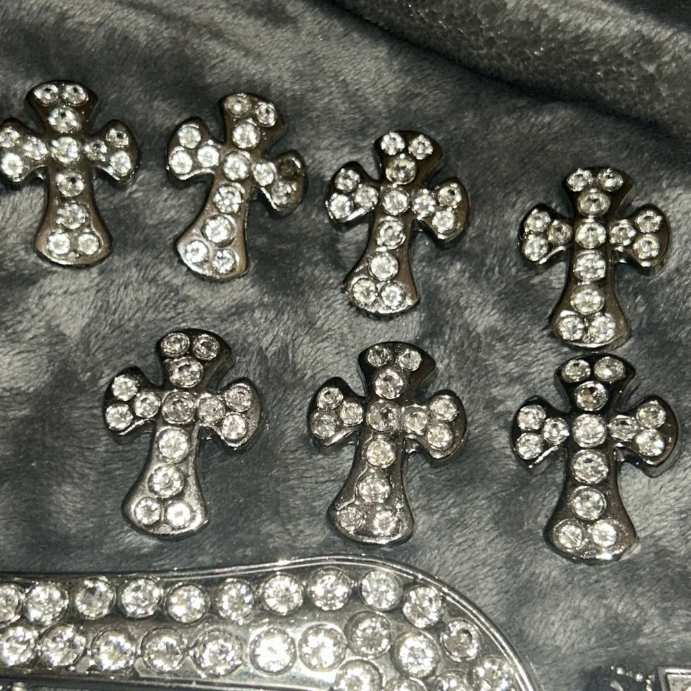 Rhinestone Western Belt Buckle Set Crosses Arrowhead‎ Silver Tone Bling Rodeo